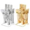 24pcs Gold/Silver Dinnerware Set Stainless Steel Tableware Knives Fork Spoon Rack Cutlery Set
