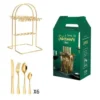 24pcs Gold/Silver Dinnerware Set Stainless Steel Tableware Knives Fork Spoon Rack Cutlery Set