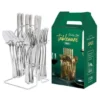 24pcs Gold/Silver Dinnerware Set Stainless Steel Tableware Knives Fork Spoon Rack Cutlery Set