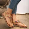Colorful Beaded Clip Toe Bohemian Comfortable Summer Sandals