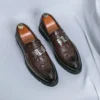Men’s Exotic Crocodile Pattern Leather Slip On With Ornate Metal Buckle