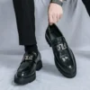 Men’s Exotic Crocodile Pattern Leather Slip On With Ornate Metal Buckle