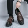 Men’s Exotic Crocodile Pattern Leather Slip On With Ornate Metal Buckle