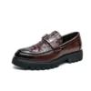 Men’s Exotic Crocodile Pattern Leather Slip On With Ornate Metal Buckle