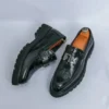 Men’s Exotic Crocodile Pattern Leather Slip On With Ornate Metal Buckle