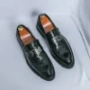 Men’s Exotic Crocodile Pattern Leather Slip On With Ornate Metal Buckle