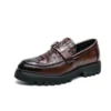 Men’s Exotic Crocodile Pattern Leather Slip On With Ornate Metal Buckle